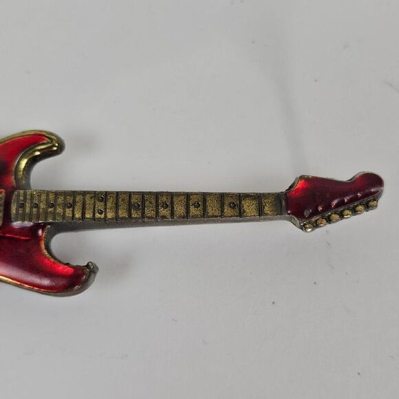 Belt Buckle Electric Guitar Red Enamel VTG 80s The Great American Buckle Company - Picture 4 of 11
